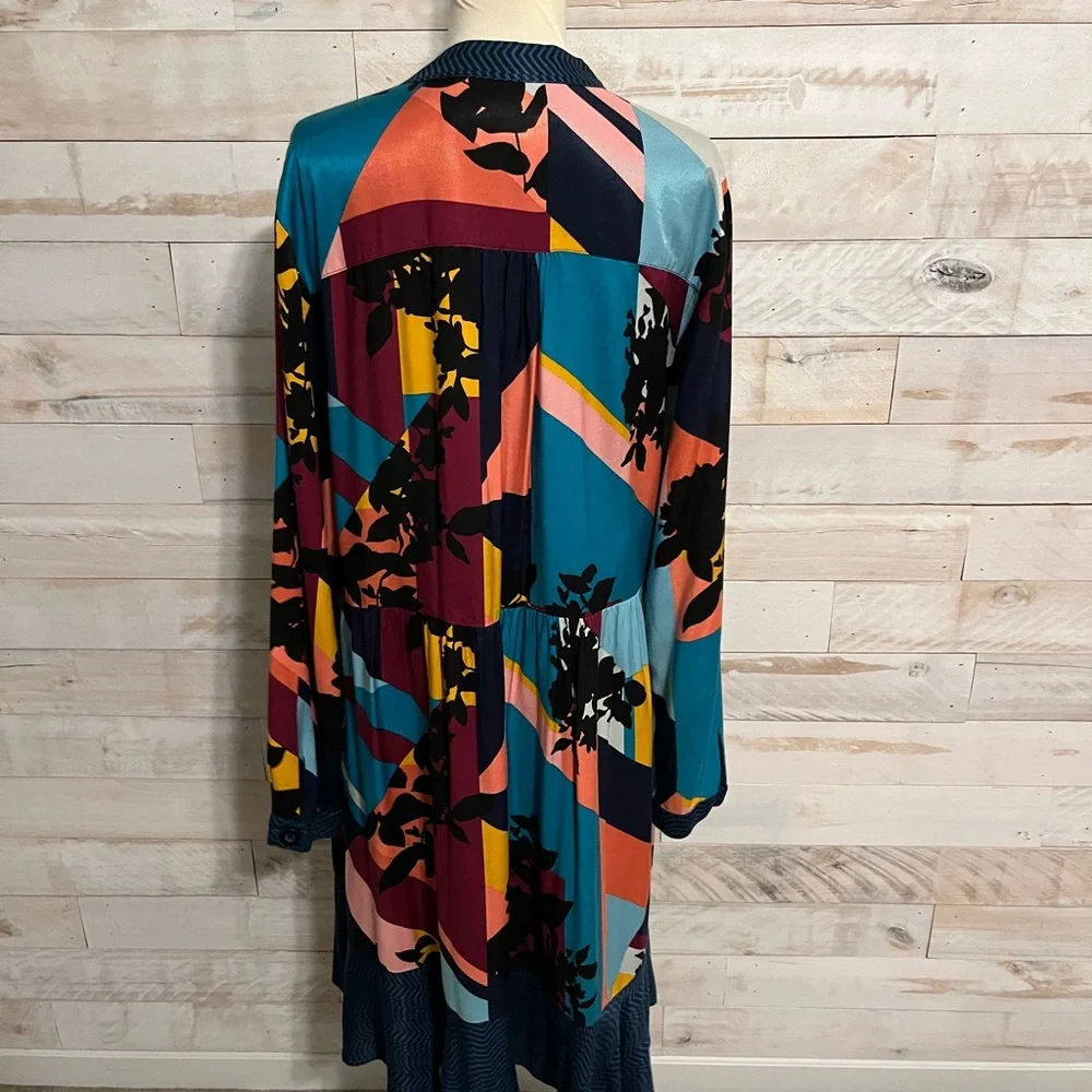 Anthropologie Multicolor Patchwork V-Neck Mini Dress - Picture 7 of 12